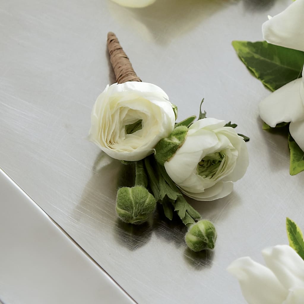 White Ranunculus Boutonniere – Designs By Dj, Huntington WV