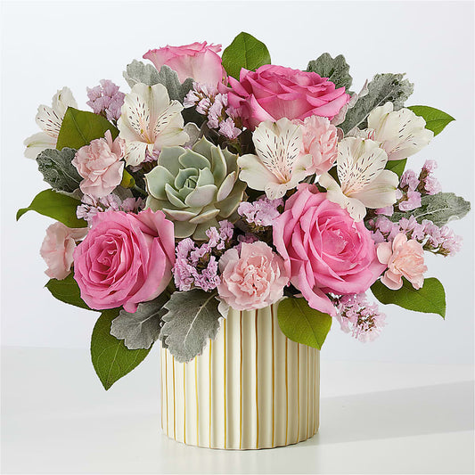Dusty Rose Bouquet with Ivory Vase –  Designs By Dj, Huntington WV